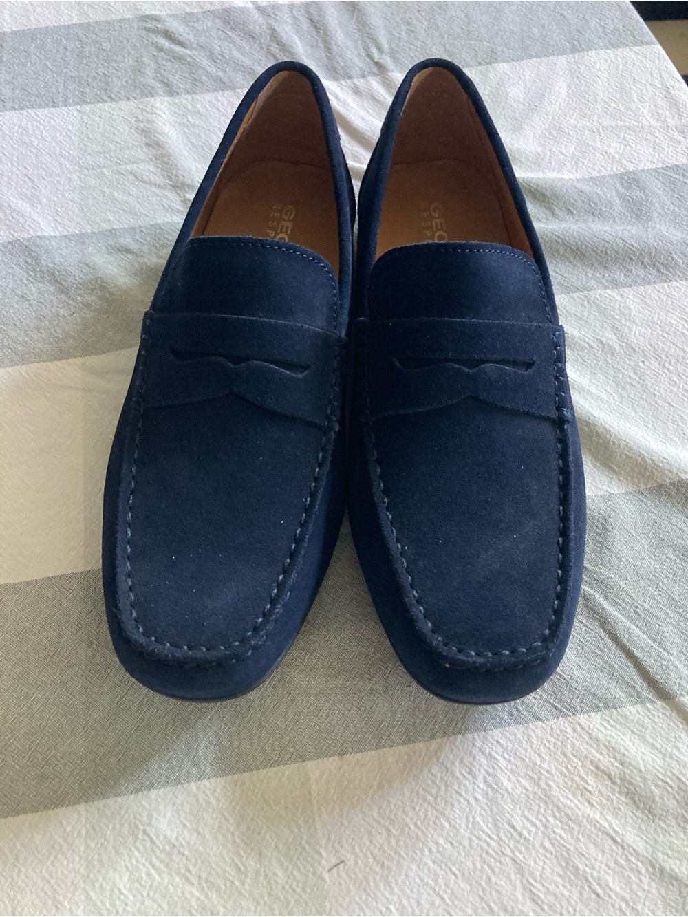 Geox Navy Suede Penny Loafers Leather
